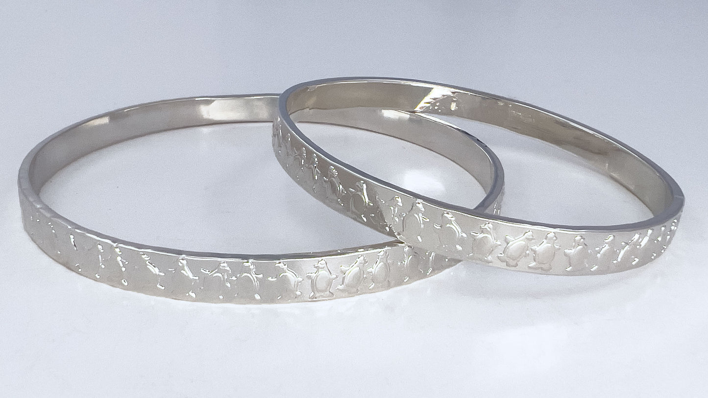 Dancing Penguin Silver Bangle Bracelet