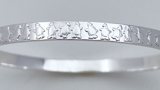 Dancing Penguin Silver Bangle Bracelet