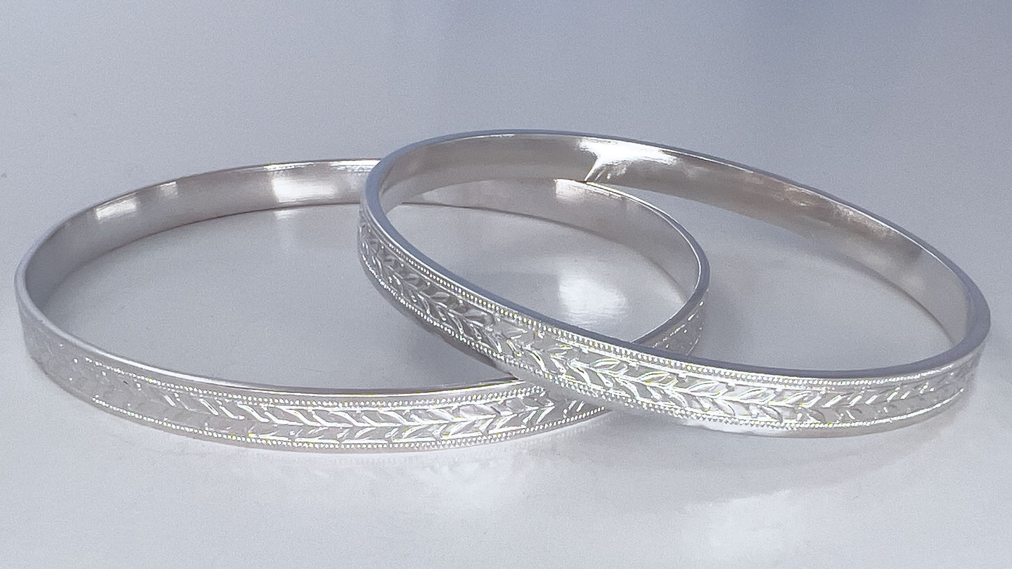 Olive Branch Silver Bangle