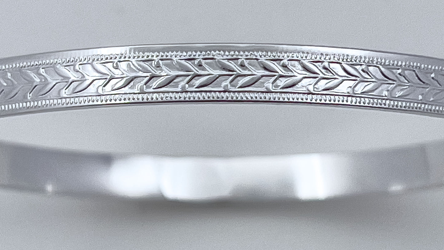 Olive Branch Silver Bangle