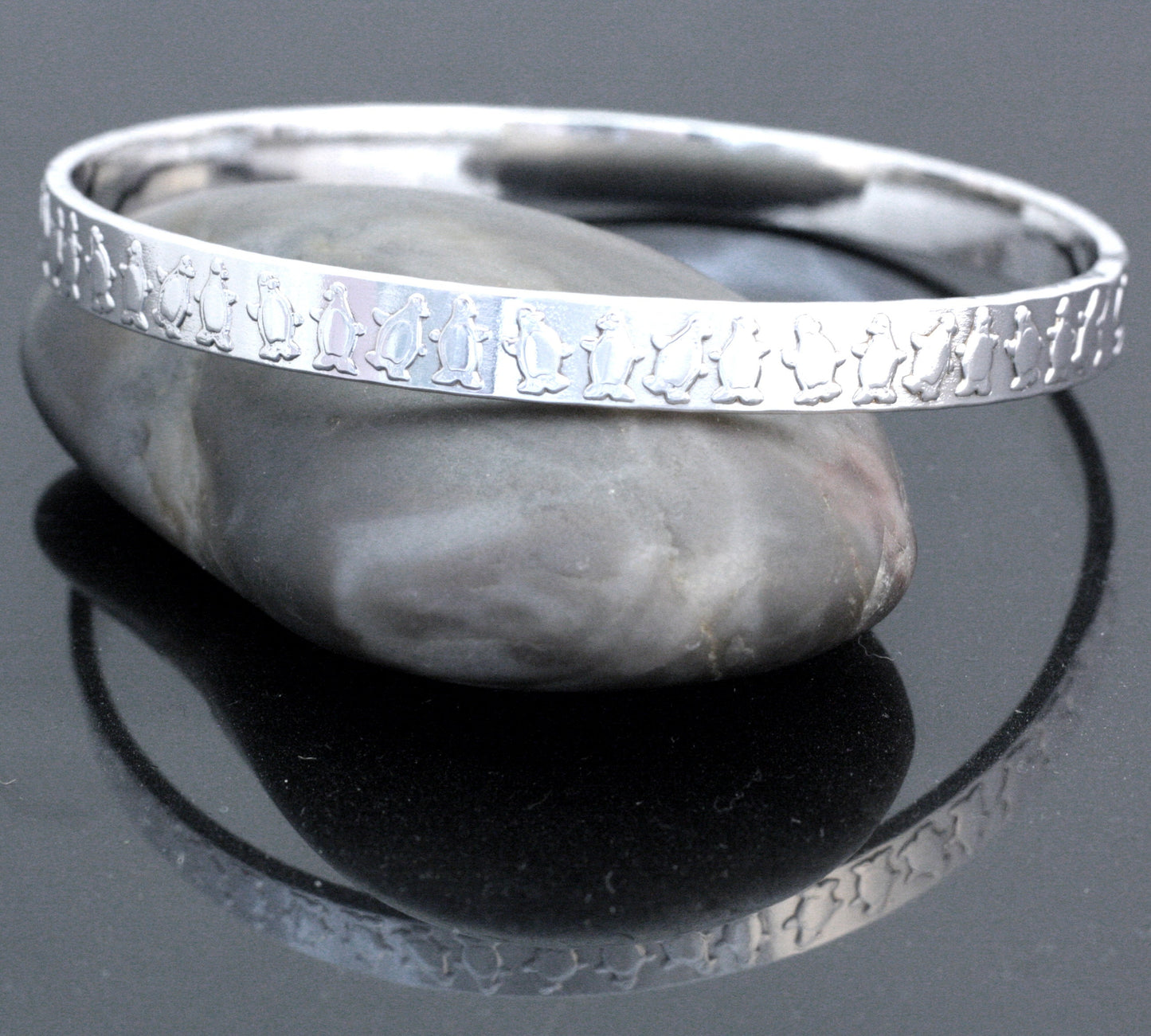 Dancing Penguin Silver Bangle Bracelet