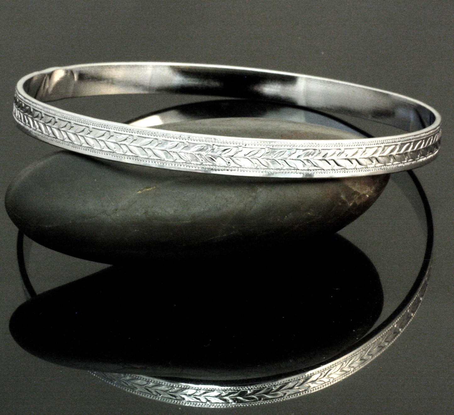 Olive Branch Silver Bangle